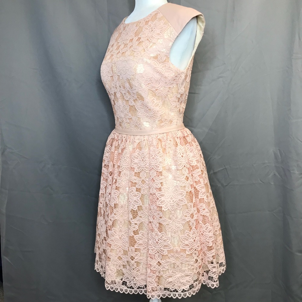 ⭐️Jovani JA99096 Blush Lace and Faux Leather Dress - Picture 4 of 6